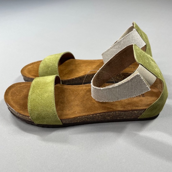 NEW Sundance Sandals Womens 7.5 green suede leather brown cork boho hippie - Picture 4 of 12